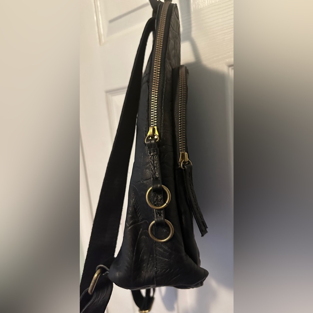 Black Embossed Leather Backpack - Picture 6 of 9